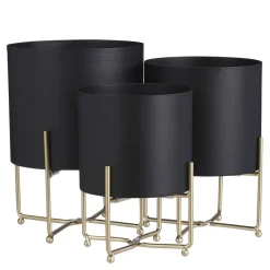 Aries Bloempot op Standaard – Set van 3 – H32 x Ø24 cm – Zwart