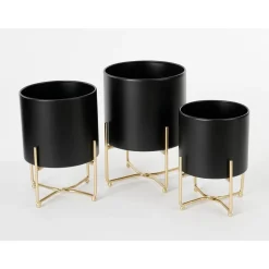 Aries Bloempot op Standaard – Set van 3 – H32 x Ø24 cm – Zwart