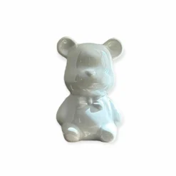 beer beeldje zittend wit parelmoer 7,5x12cm