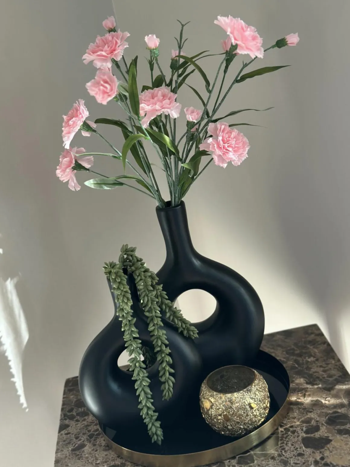 Complete tafel decoratie set met zwarte vaasjes