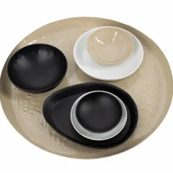 Decoratief rond dienblad hammered 40 cm beige taupe