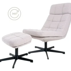 Fauteuil Aiden + Hocker – Bouclé – Naturel