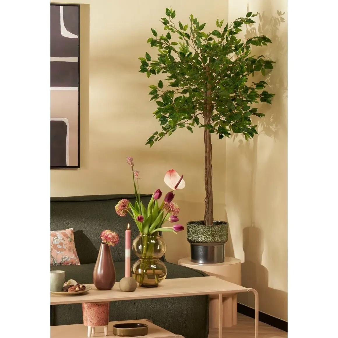 Ficus Kunstplant in Bloempot – H150 x Ø50 cm – Groen