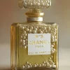 Glasschilderij met goudfolie 60x80cm Parfum goud met parels