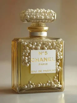 Glasschilderij met goudfolie 60x80cm Parfum goud met parels