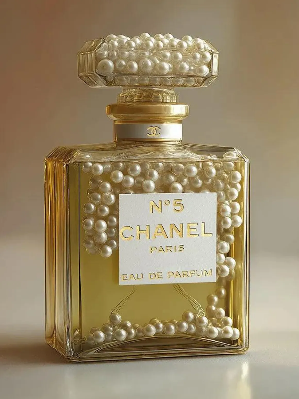 Glasschilderij met goudfolie 60x80cm Parfum goud met parels