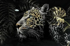 Glasschilderij met kristallen en lijst 120x80cm Panter
