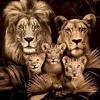 Glasschilderij 160x110cm Leeuwenfamillie met drie welpen