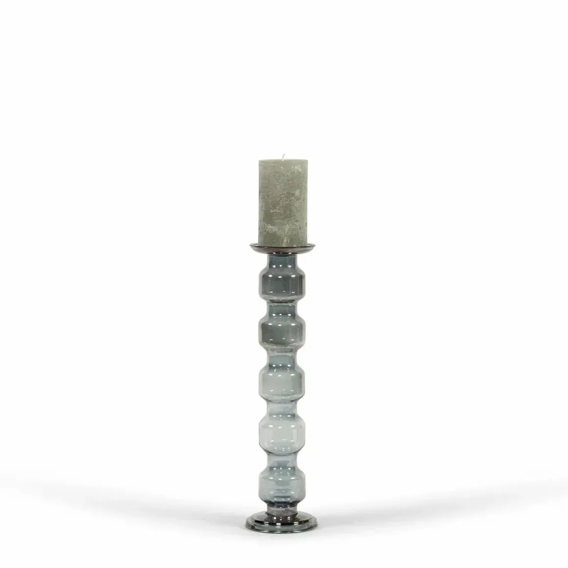 Glazen kandelaar Oyster 5 Rolls Grey luster