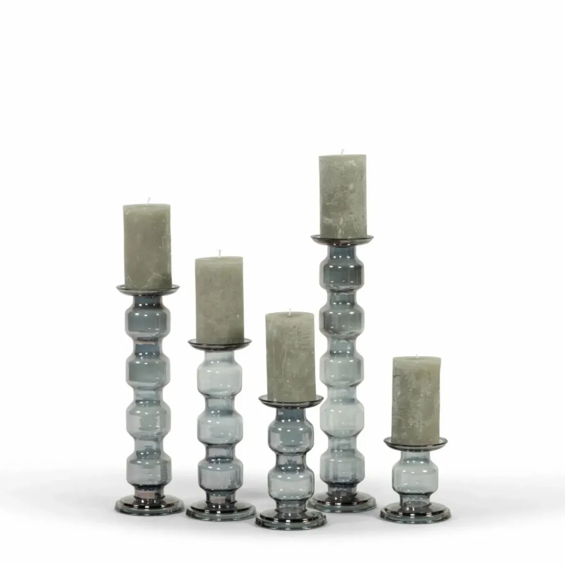 Glazen kandelaar Oyster Rolls Grey luster set 5