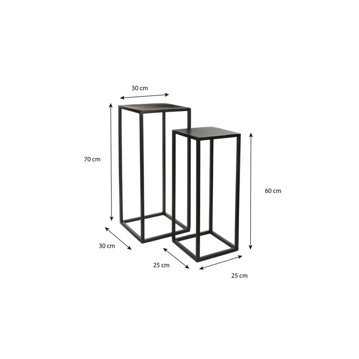 Goa Bijzettafel – Set van 2 – L30 x B30 x H70 cm – Metaal – Zwart