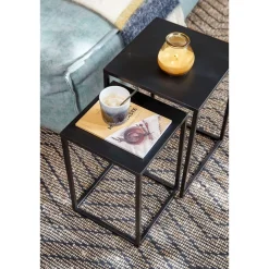 Goa Bijzettafel – Set van 2 – L30 x B30 x H42 cm – Metaal – Zwart
