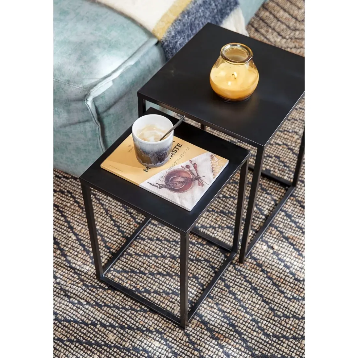 Goa Bijzettafel – Set van 2 – L30 x B30 x H42 cm – Metaal – Zwart