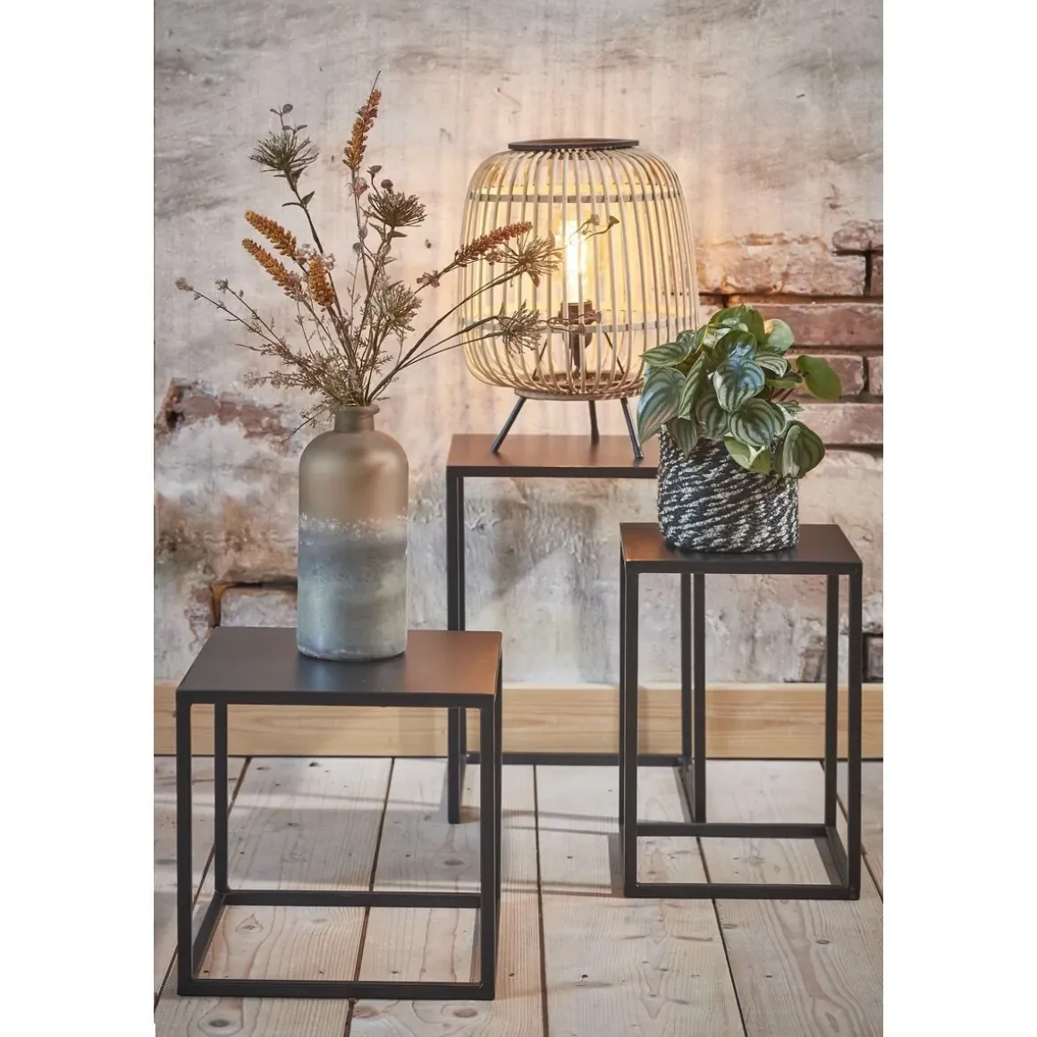 Goa Bijzettafel – Set van 2 – L30 x B30 x H42 cm – Metaal – Zwart
