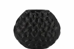 Inga jada black zwart ovaal vaas structuur 24x10x20cm