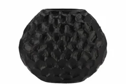 Inga jada black zwart ovaal vaas structuur 32x12x26cm