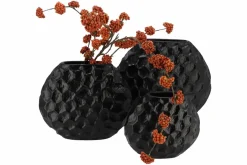 Inga jada black zwart ovaal vaas structuur 32x12x26cm