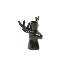 Kaarshouder eendier kerstdecoratie zwart 11x6x11cm