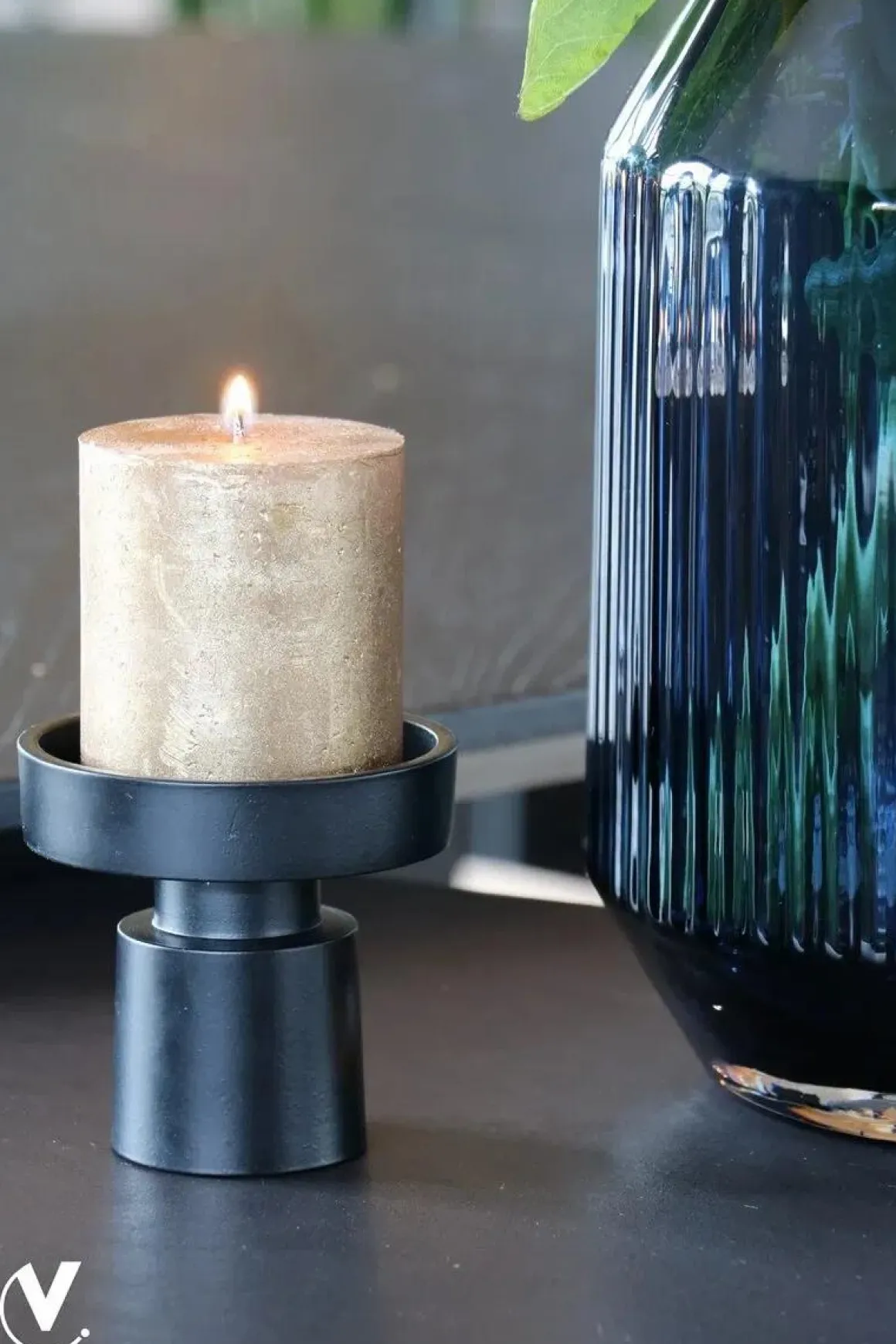 Kaarshouder zwart Piura XS Ø9 x H10 cm – vase the world