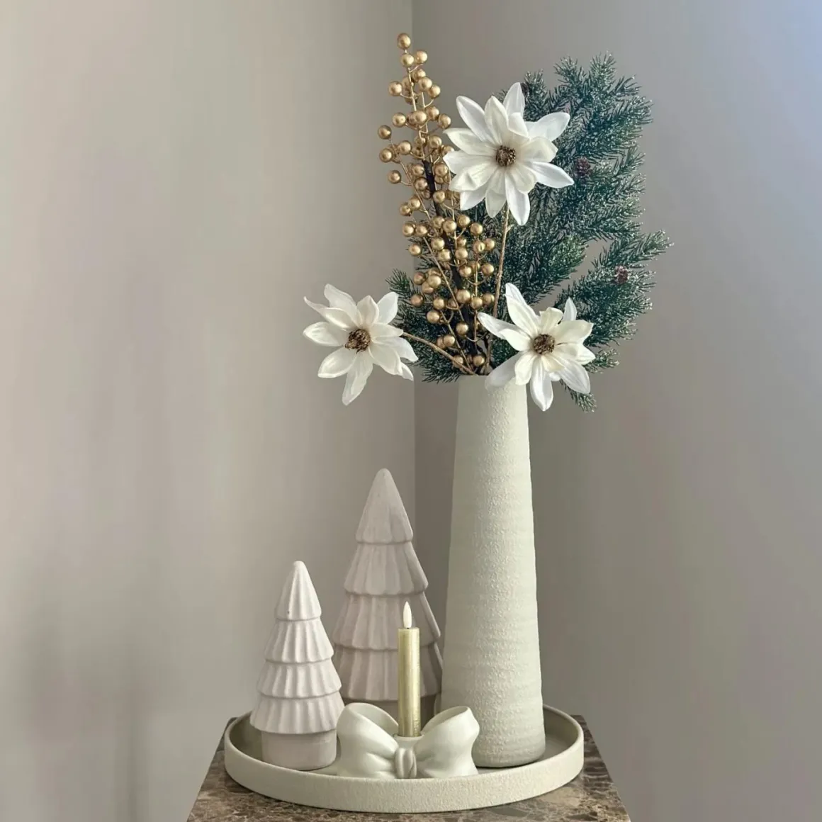 Kerst decoratie complete tafel decoratie set japandi ivory goud