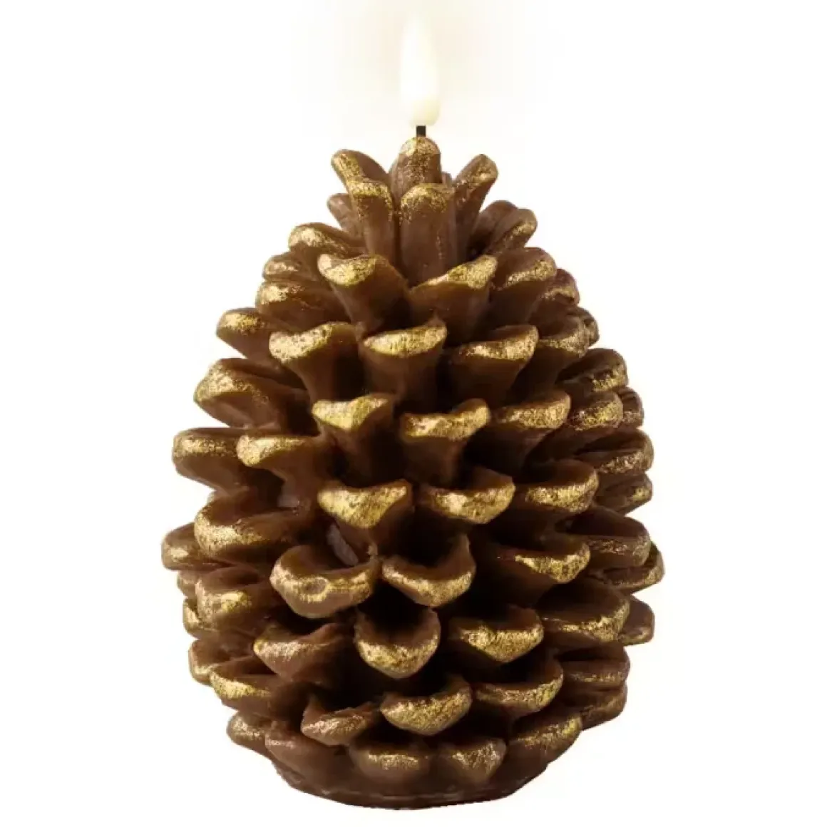 LED dennenappel kaars Countryfield bruin goud maat M