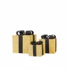 Set van 3 kerst cadeaus Goud Zwart LED 15,20,25 cm