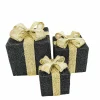 Set van 3 kerst cadeaus Zwart Goud LED 15,20,25 cm