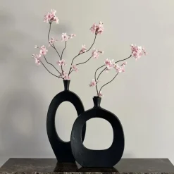 Vaas met gat ovaal zwart aluminium 24x6x50cm