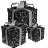 3 verlichte geschenkdozen met Led – Zilver – 15cm, 20cm, 25cm