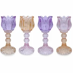 Waxinehouder tulp roze paars oranje glas 8×18 cm